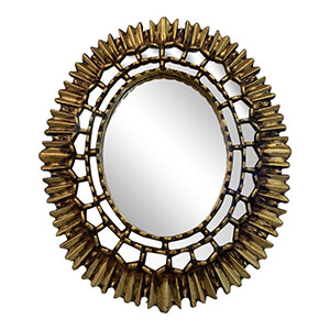 Hand carved Wood Sunburst mirror wall Peruvian Decorative Mirror with gold leaf wood framed Wall Accent Mirror for home,Sun King Small Round Sunburst Mirror 11.8