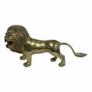 Mid Century Pair of Brass Lion Figurines Solid Brass Gold Lions Mid Century Hollywood Regency D\u00e9cor