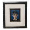 mid th century expressionist style face portrait mixed media painting framed
