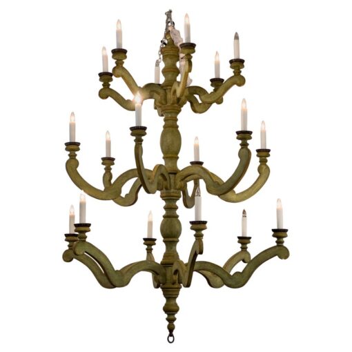 Grand Country French Style Custom 3-Tier Wooden Chandelier