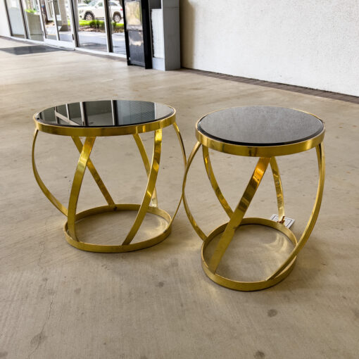Pair of Vintage Karl Springer Onyx and Brass Side Tables 1