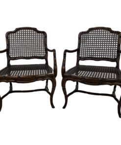 Mid Century French Provincial Country Cane Faux Bamboo Wood Armchairs - a Pair