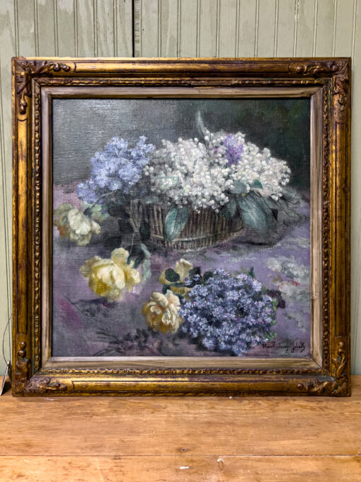19th Century French Oil Painting on Canvas of Floral