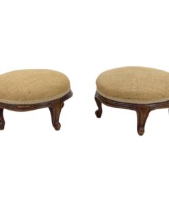 Pair of Small 19th Century Louis XV Style French Walnut and Burlap Foot Stools