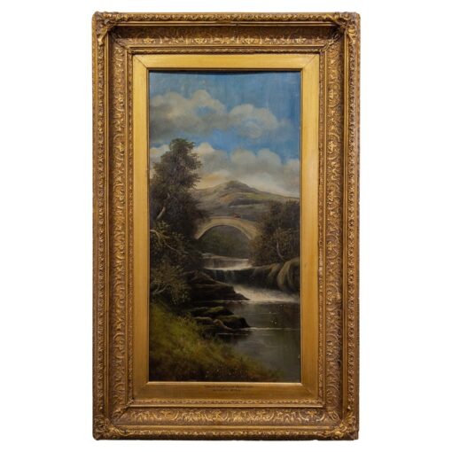 Vintage Oil Painting Entitled “Highland River” by Aaron Gill in a Gilt Frame
