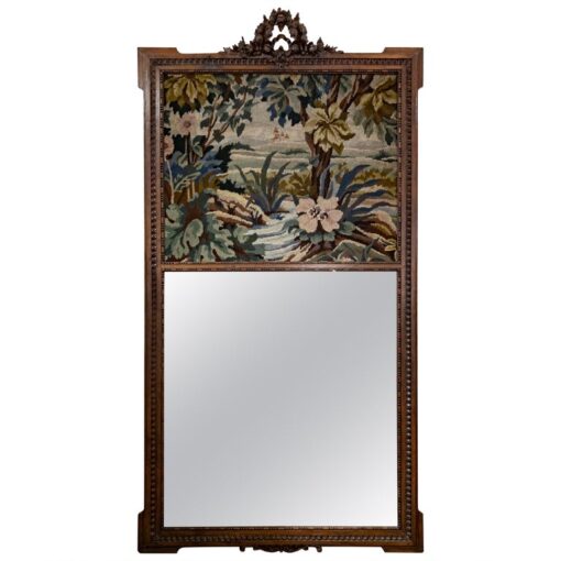 Antique Trumeau Mirror with Tapestry Panel