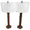 Pair of Scorched Bamboo Table Lamps with Linen Shades