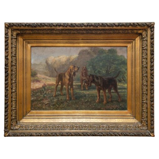 19th Century Oil on Canvas Painting of Dogs by Charles Boland