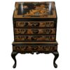 Vintage Maddox Chinoiserie, Black Lacquer, Slant-Front Writing Desk