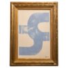 Original Modern Contemporary French Blue and White Painting in Antique Gilt Frame