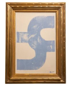Original Modern Contemporary French Blue and White Painting in Antique Gilt Frame