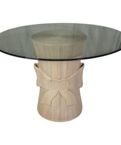 Gabriella Crespi Style Rattan Split Reed Trompe l'Oeil Bow Table with Glass Top