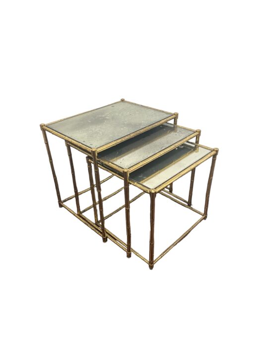 Mid-Century Brass and Mirror Faux Bamboo Nesting Tables 3