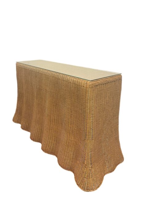 1970's Wicker Rattan Skirted Console Table 3