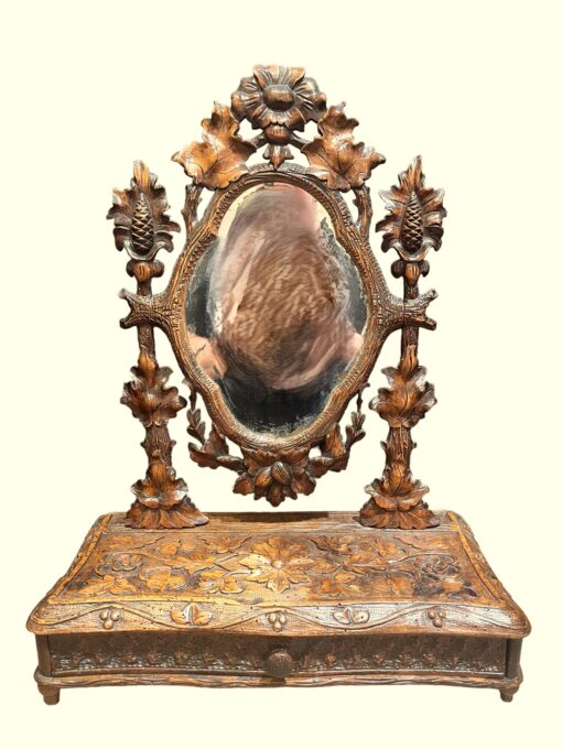 19th C Black Forest Dressing Table w/ Drawer and Mirror