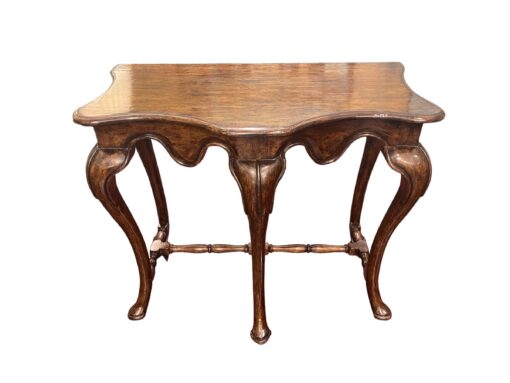 Carved Console Table with Walnut Finish on Cabriolet Legs