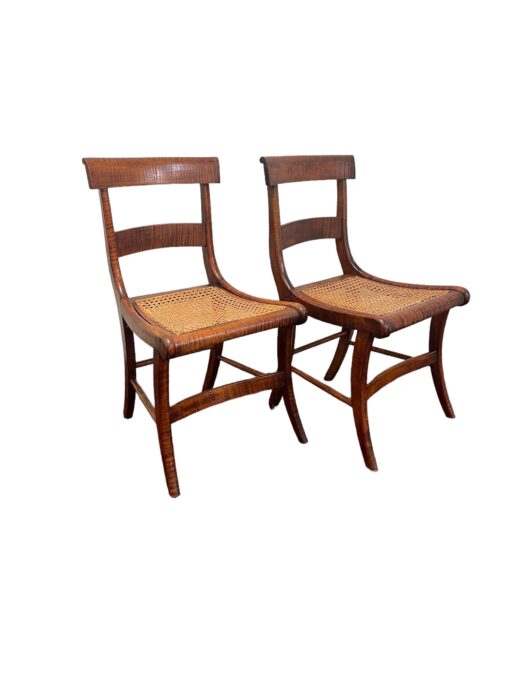 Pair 1800’s Federal Tiger Maple Chairs with Cane Seats