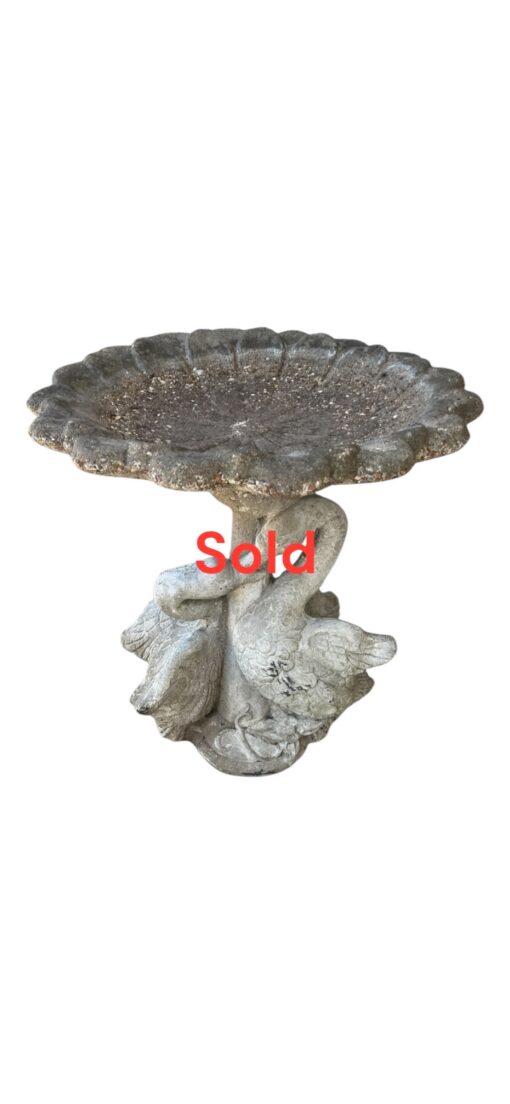 Antique Concrete Swan Birdbath