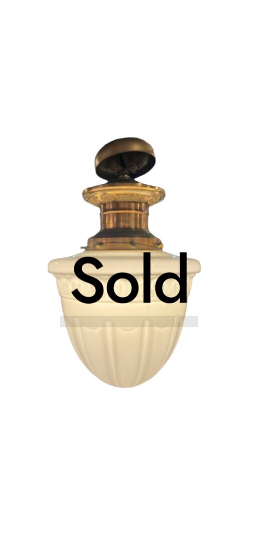 Art Deco Copper and Milk Glass Pendant Chandelier