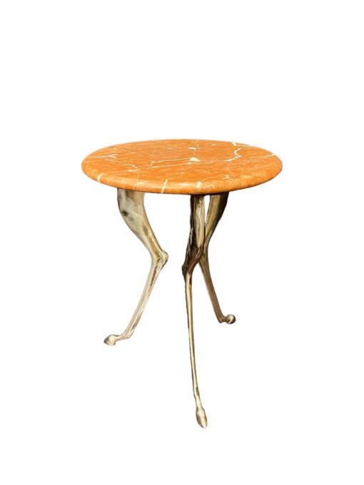 Hand Forged Iron Side Table with Rojo Marble Top and Hoofed Feet