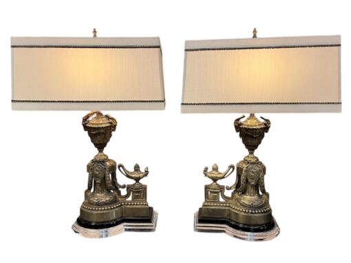 Pair of 19th Century Custom Andiron Table Lamps