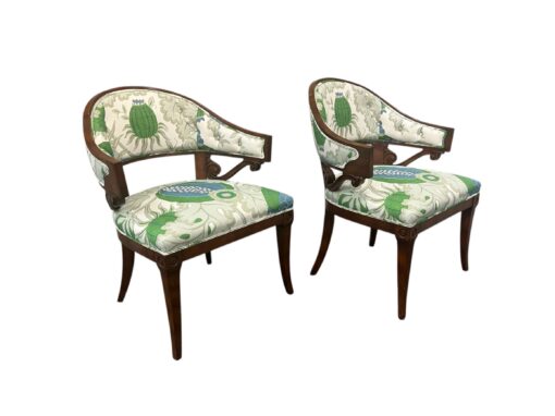 Pair of Gustavian Style Armchairs Newly Upholstered in Christopher Farr Fabric