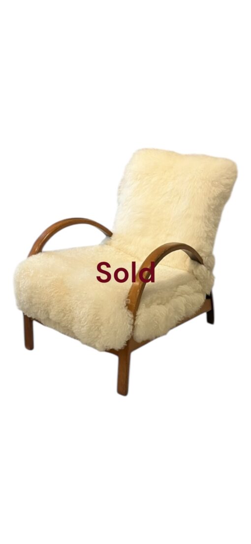 Art Deco Lounge Chair with New Sheepskin Upholstery