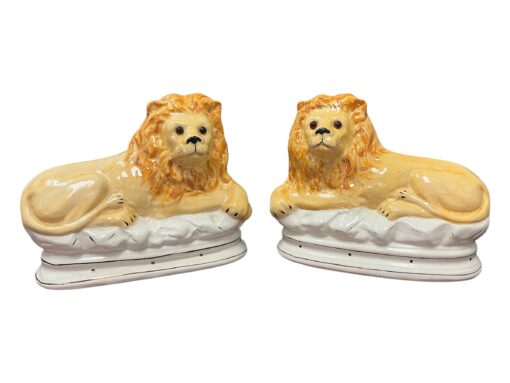 Pair of 19th Century Victorian Staffordshire Lions