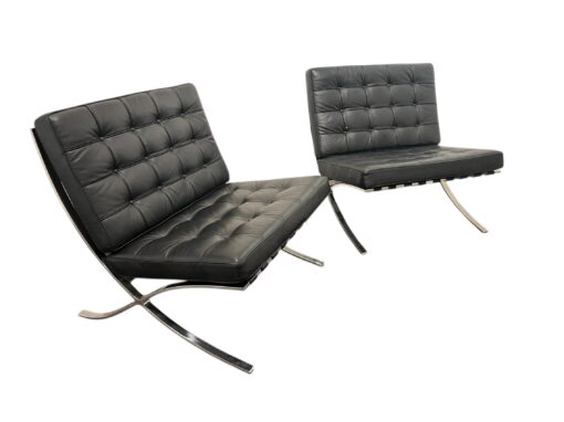 Pair of Barcelona Style Pavillion Chairs in Black Leather