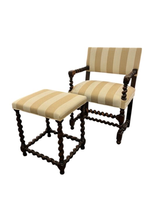 19th Century English Barley Twist Armchair and Footstool